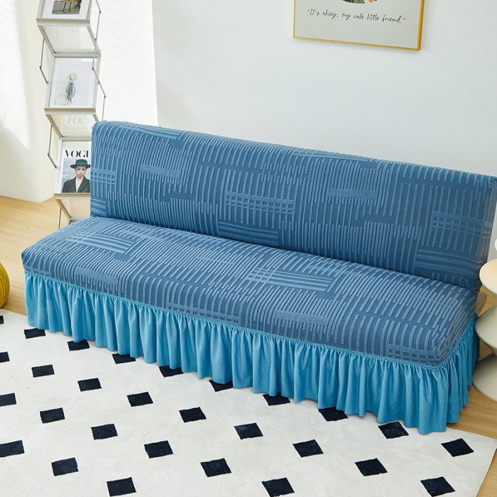 91家纺网 家纺一手货源 找家纺 丝绮鹿 2023新款提花绒沙发床套裙边款（幸福） 幸福-水蓝