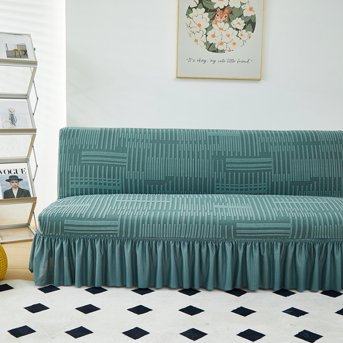 91家纺网 家纺一手货源 找家纺 丝绮鹿 2023新款提花绒沙发床套裙边款（幸福） 幸福-松绿