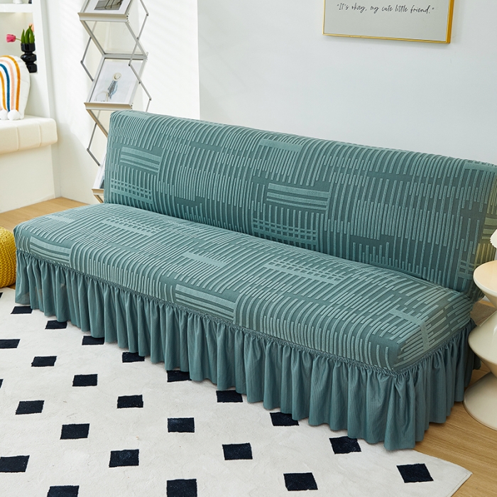 91家纺网 家纺一手货源 找家纺 丝绮鹿 2023新款提花绒沙发床套裙边款（幸福） 幸福-松绿