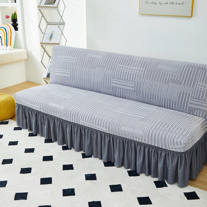 91家纺网 家纺一手货源 找家纺 丝绮鹿 2023新款提花绒沙发床套裙边款（幸福） 幸福-云灰