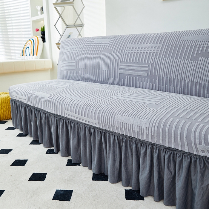 91家纺网 家纺一手货源 找家纺 丝绮鹿 2023新款提花绒沙发床套裙边款（幸福） 幸福-云灰