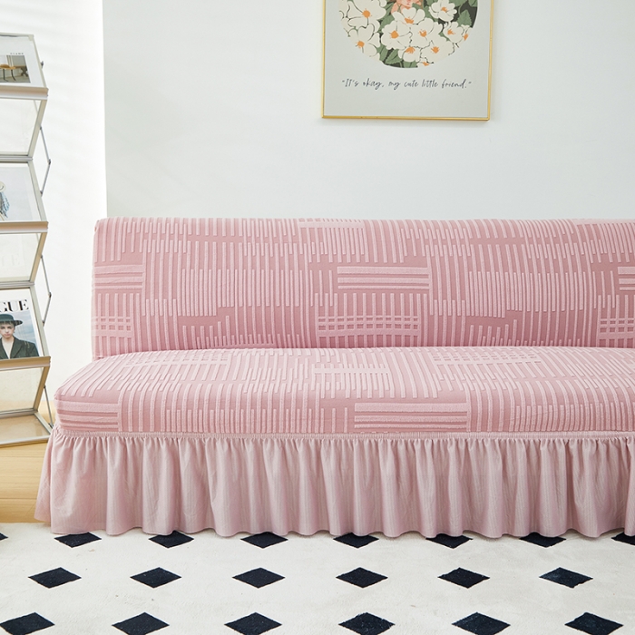 91家纺网 家纺一手货源 找家纺 丝绮鹿 2023新款提花绒沙发床套裙边款（幸福） 幸福-脂粉