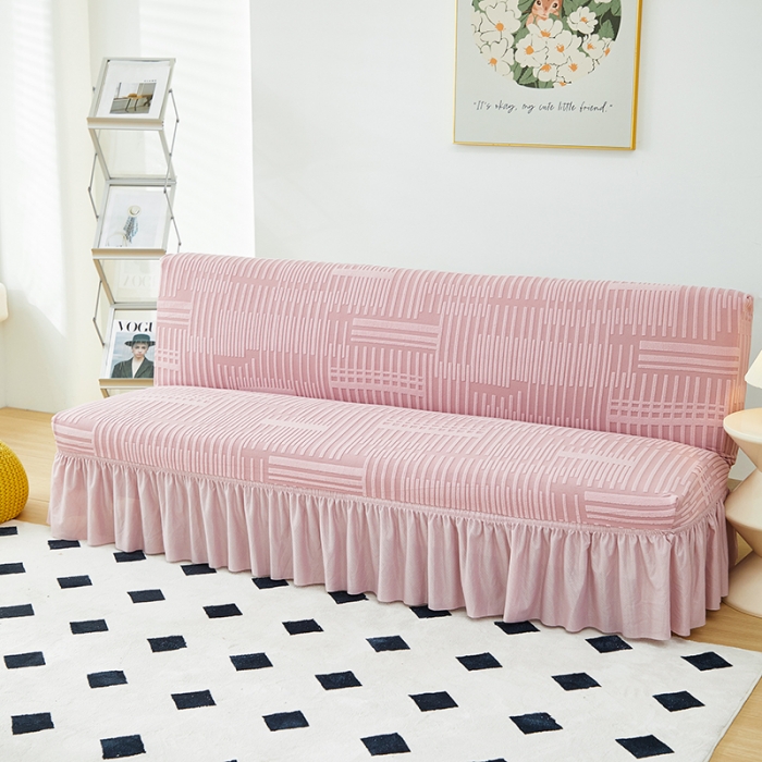 91家纺网 家纺一手货源 找家纺 丝绮鹿 2023新款提花绒沙发床套裙边款（幸福） 幸福-脂粉