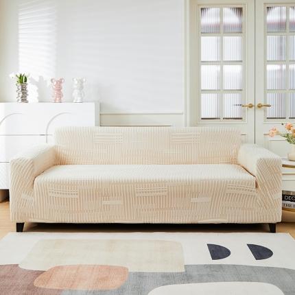 91家纺网 家纺一手货源 找家纺 丝绮鹿 2023新款提花绒沙发套三人：190-230cm沙发套（幸福） 幸福-茶白