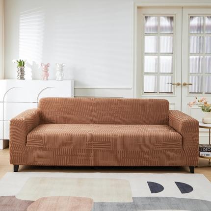 91家纺网 家纺一手货源 找家纺 丝绮鹿 2023新款提花绒沙发套三人：190-230cm沙发套（幸福） 幸福-卡驼