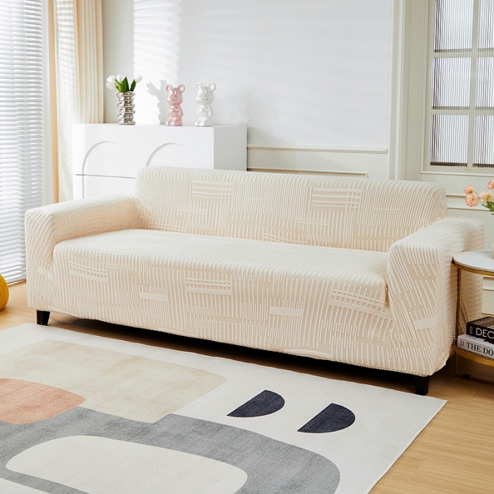 91家纺网 家纺一手货源 找家纺 丝绮鹿 2023新款提花绒沙发套三人：190-230cm沙发套（幸福） 幸福-茶白