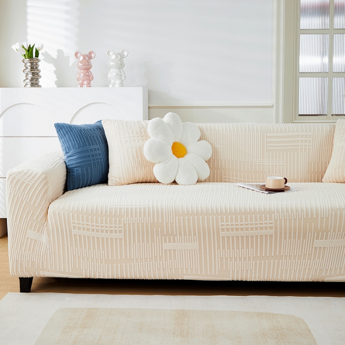 91家纺网 家纺一手货源 找家纺 丝绮鹿 2023新款提花绒沙发套三人：190-230cm沙发套（幸福） 幸福-茶白