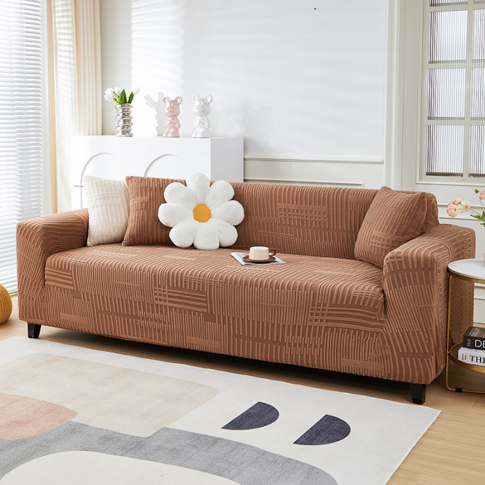 91家纺网 家纺一手货源 找家纺 丝绮鹿 2023新款提花绒沙发套三人：190-230cm沙发套（幸福） 幸福-卡驼