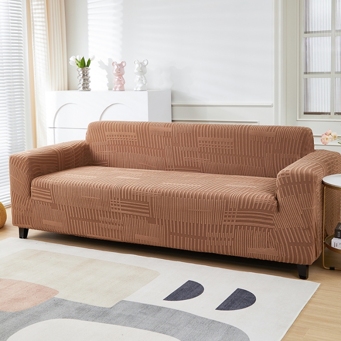 91家纺网 家纺一手货源 找家纺 丝绮鹿 2023新款提花绒沙发套三人：190-230cm沙发套（幸福） 幸福-卡驼