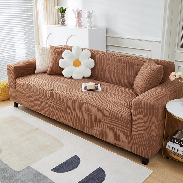 91家纺网 家纺一手货源 找家纺 丝绮鹿 2023新款提花绒沙发套三人：190-230cm沙发套（幸福） 幸福-卡驼