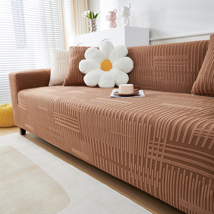 91家纺网 家纺一手货源 找家纺 丝绮鹿 2023新款提花绒沙发套三人：190-230cm沙发套（幸福） 幸福-卡驼