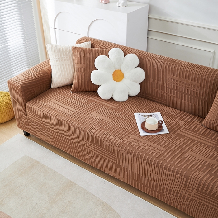 91家纺网 家纺一手货源 找家纺 丝绮鹿 2023新款提花绒沙发套三人：190-230cm沙发套（幸福） 幸福-卡驼