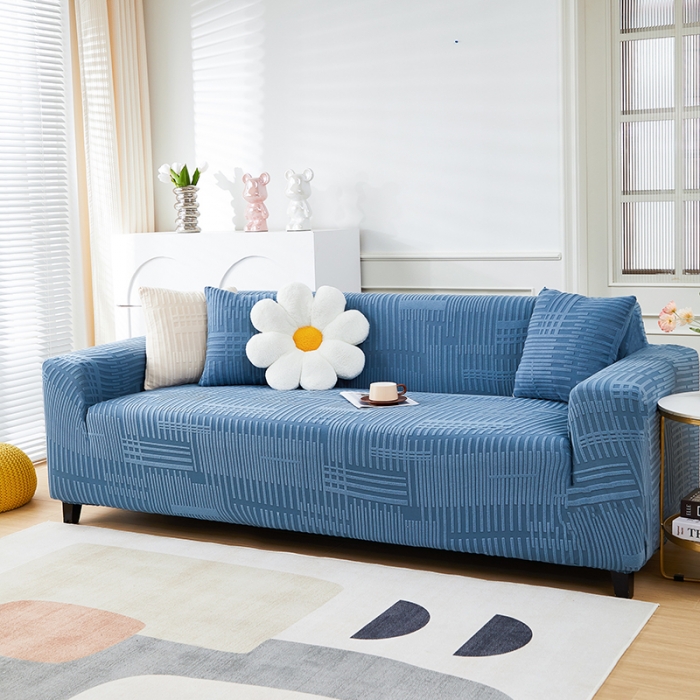 91家纺网 家纺一手货源 找家纺 丝绮鹿 2023新款提花绒沙发套三人：190-230cm沙发套（幸福） 幸福-水蓝