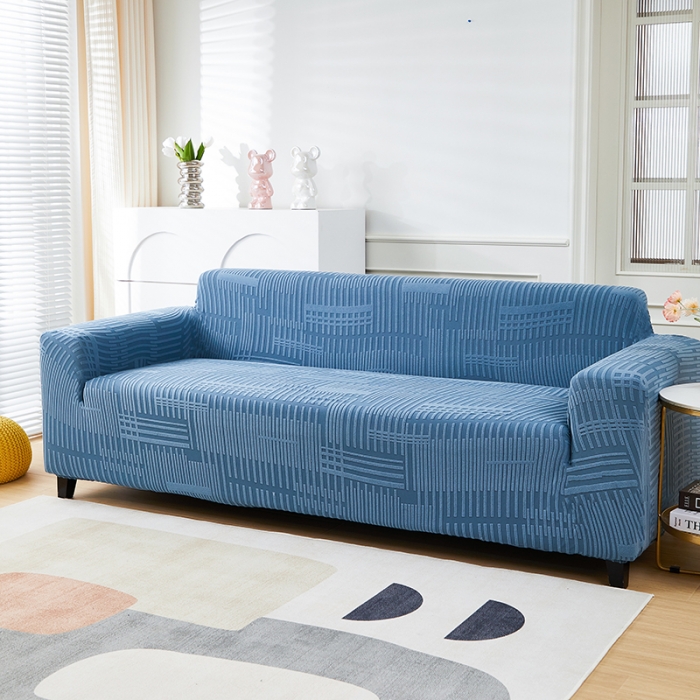 91家纺网 家纺一手货源 找家纺 丝绮鹿 2023新款提花绒沙发套三人：190-230cm沙发套（幸福） 幸福-水蓝