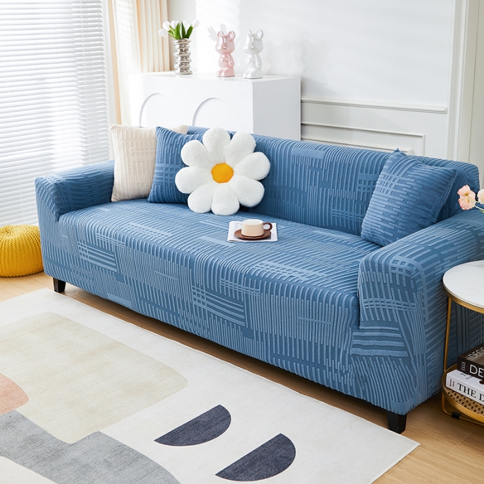 91家纺网 家纺一手货源 找家纺 丝绮鹿 2023新款提花绒沙发套三人：190-230cm沙发套（幸福） 幸福-水蓝