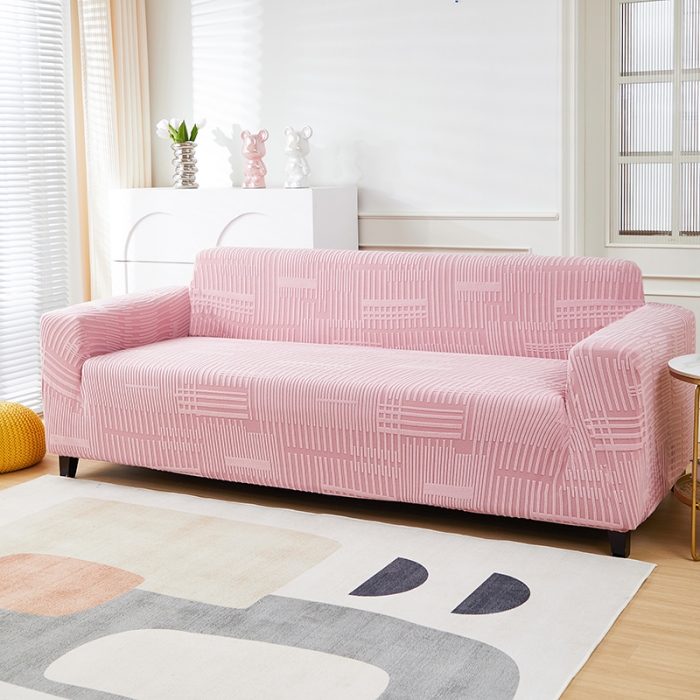 91家纺网 家纺一手货源 找家纺 丝绮鹿 2023新款提花绒沙发套三人：190-230cm沙发套（幸福） 幸福-脂粉