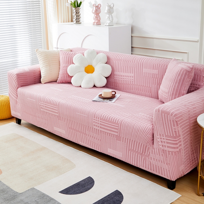 91家纺网 家纺一手货源 找家纺 丝绮鹿 2023新款提花绒沙发套三人：190-230cm沙发套（幸福） 幸福-脂粉