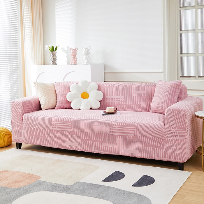 91家纺网 家纺一手货源 找家纺 丝绮鹿 2023新款提花绒沙发套三人：190-230cm沙发套（幸福） 幸福-脂粉