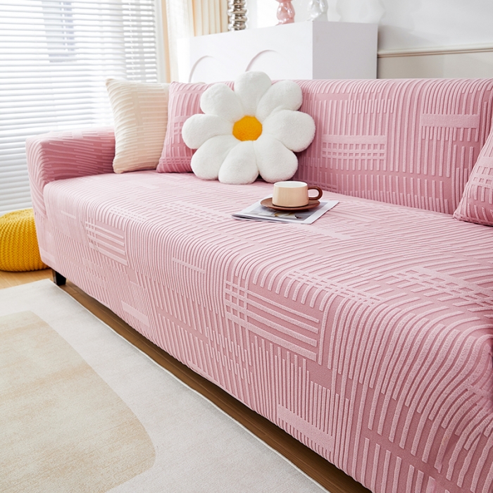 91家纺网 家纺一手货源 找家纺 丝绮鹿 2023新款提花绒沙发套三人：190-230cm沙发套（幸福） 幸福-脂粉