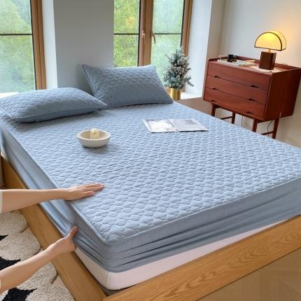 91家纺网 家纺一手货源 找家纺 尊康家纺（原磊科） 2024新款全棉色织无印风大豆床笠 蓝