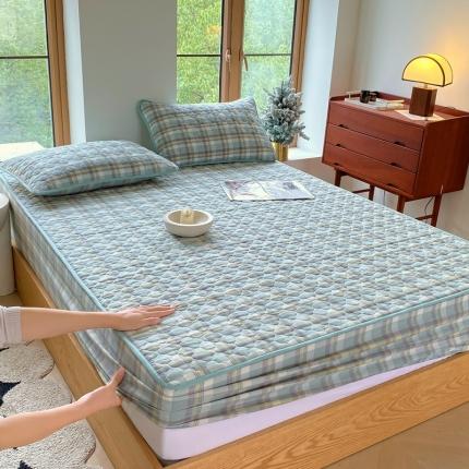 91家纺网 家纺一手货源 找家纺 尊康家纺（原磊科） 2024新款全棉色织无印风大豆床笠 莫妮卡绿