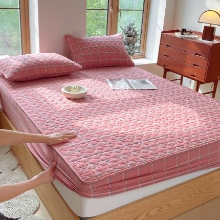 91家纺网 家纺一手货源 找家纺 尊康家纺（原磊科） 2024新款全棉色织无印风大豆床笠 宁静粉