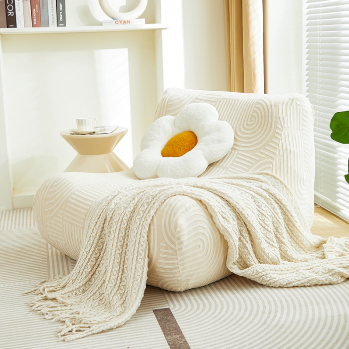 91家纺网 家纺一手货源 找家纺 丝绮鹿 2023新款提花绒懒人毛毛虫沙发套（圆满） 圆满-铂金白