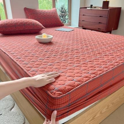 91家纺网 家纺一手货源 找家纺 尊康家纺（原磊科） 2024新款全棉色织无印风大豆床笠 宁静红