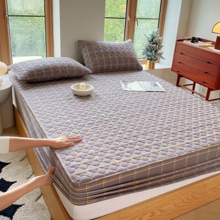 91家纺网 家纺一手货源 找家纺 尊康家纺（原磊科） 2024新款全棉色织无印风大豆床笠 宁静灰