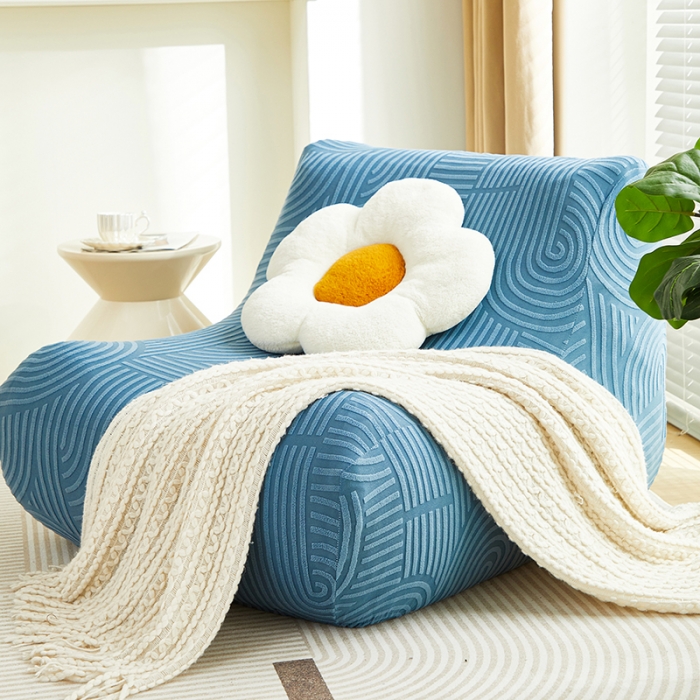 91家纺网 家纺一手货源 找家纺 丝绮鹿 2023新款提花绒懒人毛毛虫沙发套（圆满） 圆满-海军蓝