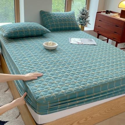 91家纺网 家纺一手货源 找家纺 尊康家纺（原磊科） 2024新款全棉色织无印风大豆床笠 宁静蓝