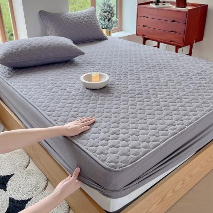 91家纺网 家纺一手货源 找家纺 尊康家纺（原磊科） 2024新款全棉色织无印风大豆床笠 绅士灰