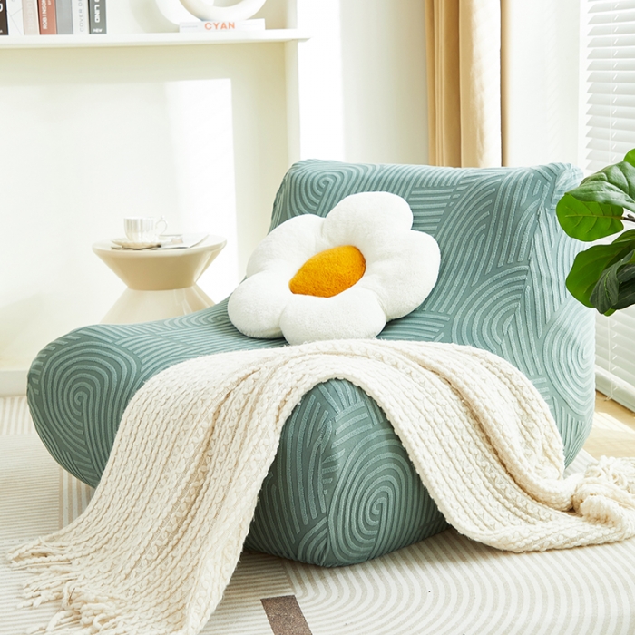 91家纺网 家纺一手货源 找家纺 丝绮鹿 2023新款提花绒懒人毛毛虫沙发套（圆满） 圆满-清雅绿