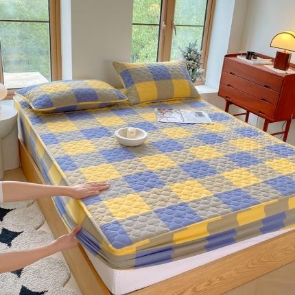 91家纺网 家纺一手货源 找家纺 尊康家纺（原磊科） 2024新款全棉色织无印风大豆床笠 紫黄大格