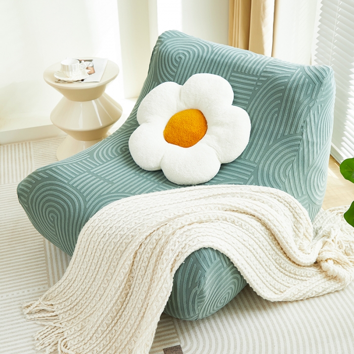 91家纺网 家纺一手货源 找家纺 丝绮鹿 2023新款提花绒懒人毛毛虫沙发套（圆满） 圆满-清雅绿