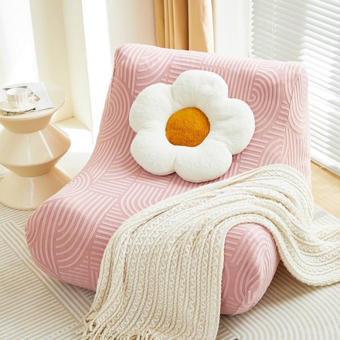 91家纺网 家纺一手货源 找家纺 丝绮鹿 2023新款提花绒懒人毛毛虫沙发套（圆满） 圆满-樱桃粉