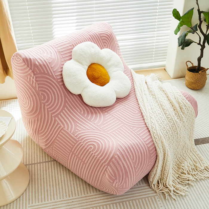 91家纺网 家纺一手货源 找家纺 丝绮鹿 2023新款提花绒懒人毛毛虫沙发套（圆满） 圆满-樱桃粉