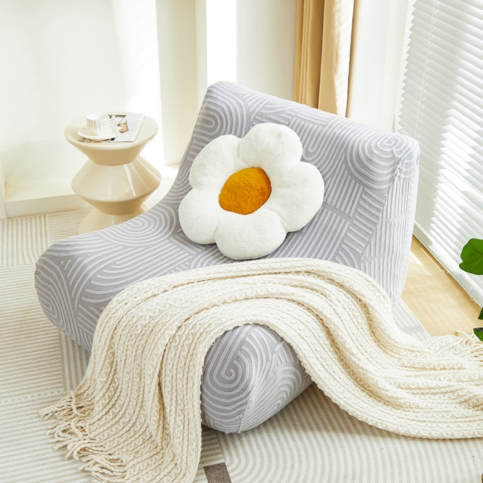 91家纺网 家纺一手货源 找家纺 丝绮鹿 2023新款提花绒懒人毛毛虫沙发套（圆满） 圆满-月光灰