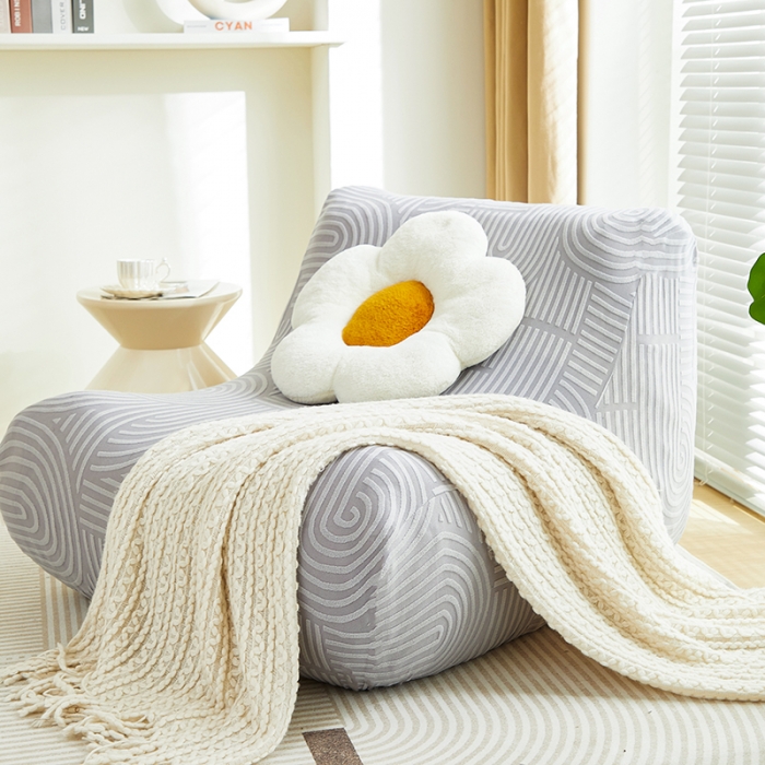 91家纺网 家纺一手货源 找家纺 丝绮鹿 2023新款提花绒懒人毛毛虫沙发套（圆满） 圆满-月光灰