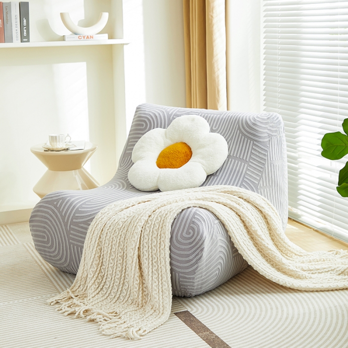 91家纺网 家纺一手货源 找家纺 丝绮鹿 2023新款提花绒懒人毛毛虫沙发套（圆满） 圆满-月光灰