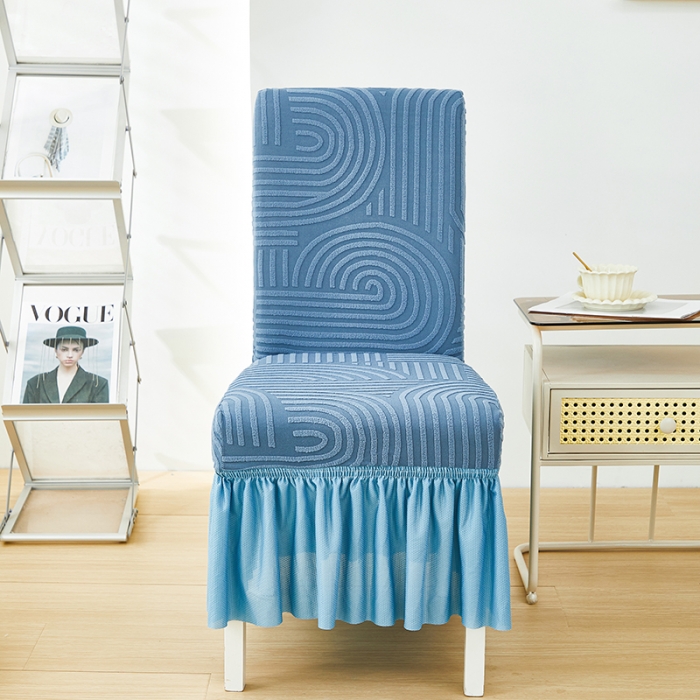 91家纺网 家纺一手货源 找家纺 丝绮鹿 2023新款提花绒椅子套裙边款（圆满） 圆满-海军蓝