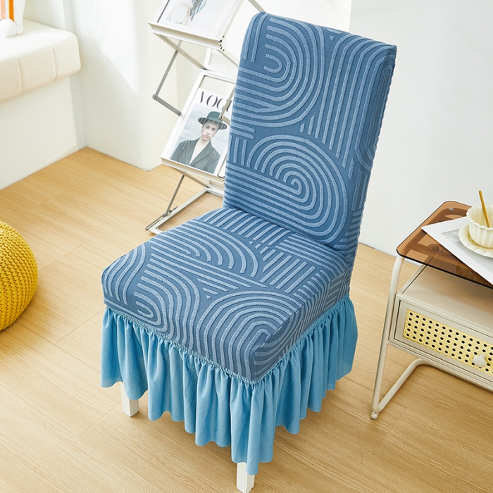 91家纺网 家纺一手货源 找家纺 丝绮鹿 2023新款提花绒椅子套裙边款（圆满） 圆满-海军蓝