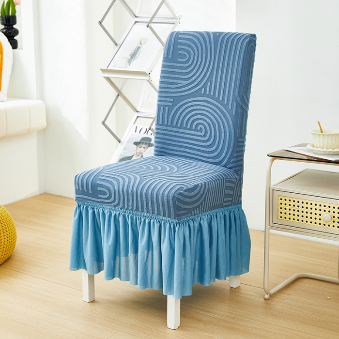 91家纺网 家纺一手货源 找家纺 丝绮鹿 2023新款提花绒椅子套裙边款（圆满） 圆满-海军蓝