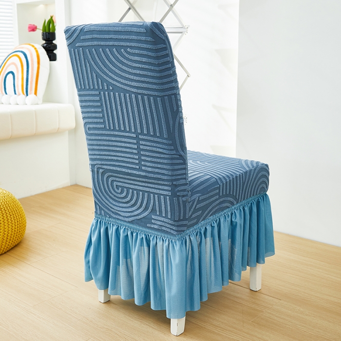 91家纺网 家纺一手货源 找家纺 丝绮鹿 2023新款提花绒椅子套裙边款（圆满） 圆满-海军蓝