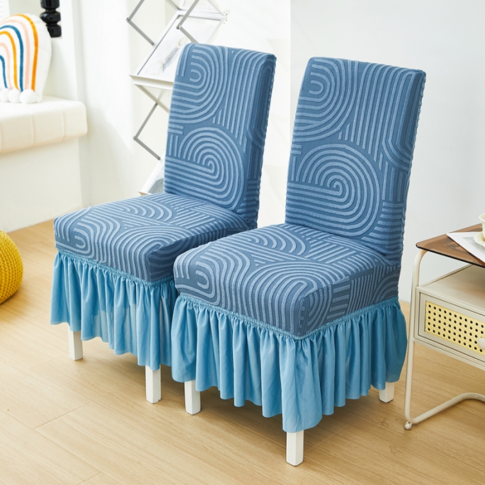 91家纺网 家纺一手货源 找家纺 丝绮鹿 2023新款提花绒椅子套裙边款（圆满） 圆满-海军蓝