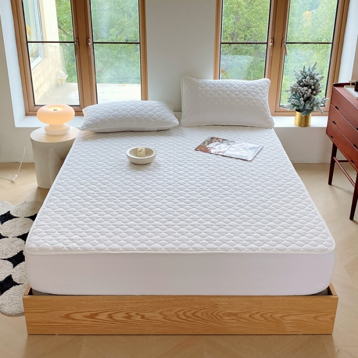 91家纺网 家纺一手货源 找家纺 尊康家纺（原磊科） 2024新款全棉色织无印风大豆床笠 白