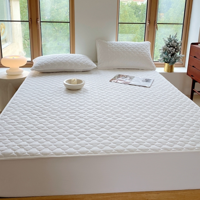 91家纺网 家纺一手货源 找家纺 尊康家纺（原磊科） 2024新款全棉色织无印风大豆床笠 白