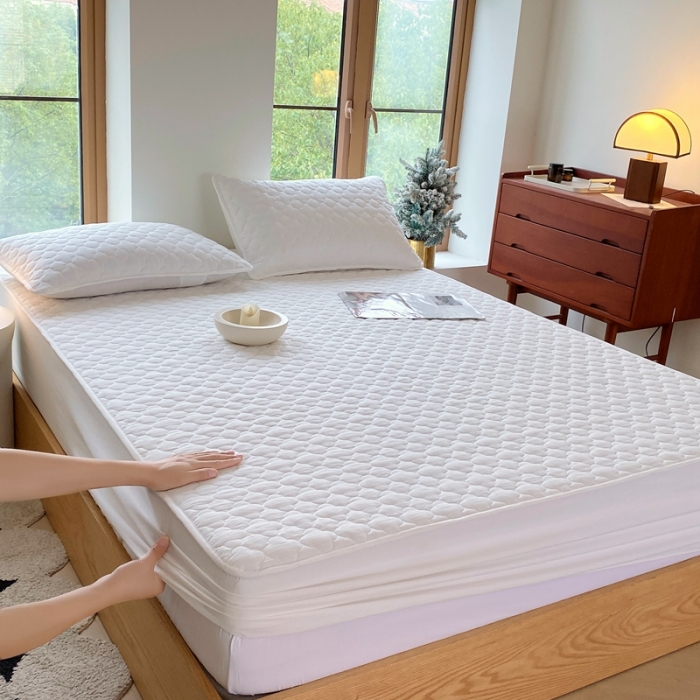 91家纺网 家纺一手货源 找家纺 尊康家纺（原磊科） 2024新款全棉色织无印风大豆床笠 白