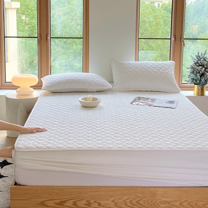 91家纺网 家纺一手货源 找家纺 尊康家纺（原磊科） 2024新款全棉色织无印风大豆床笠 白