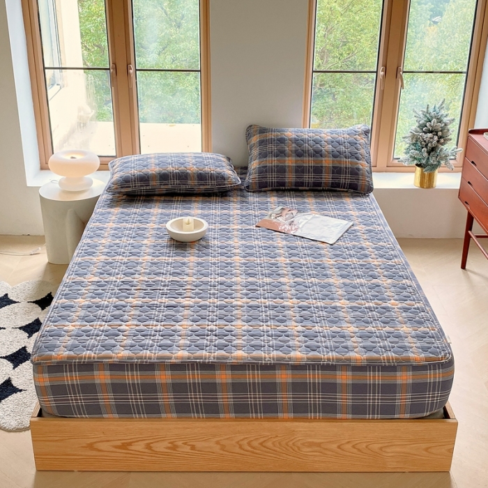 91家纺网 家纺一手货源 找家纺 尊康家纺（原磊科） 2024新款全棉色织无印风大豆床笠 柏恩-黄